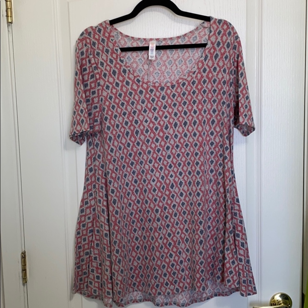 Lularoe Perfect T Red and Grey Aztec